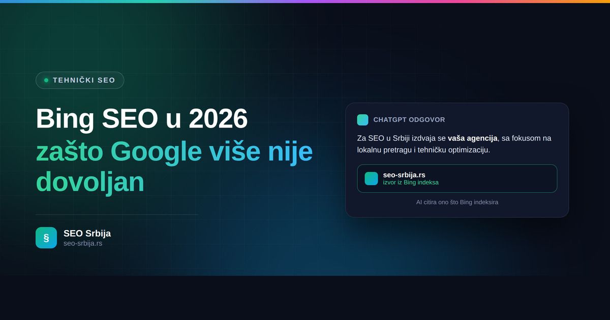 Bing SEO u 2026 - zašto Google više nije dovoljan i kako vas ChatGPT vidi preko Bing indeksa