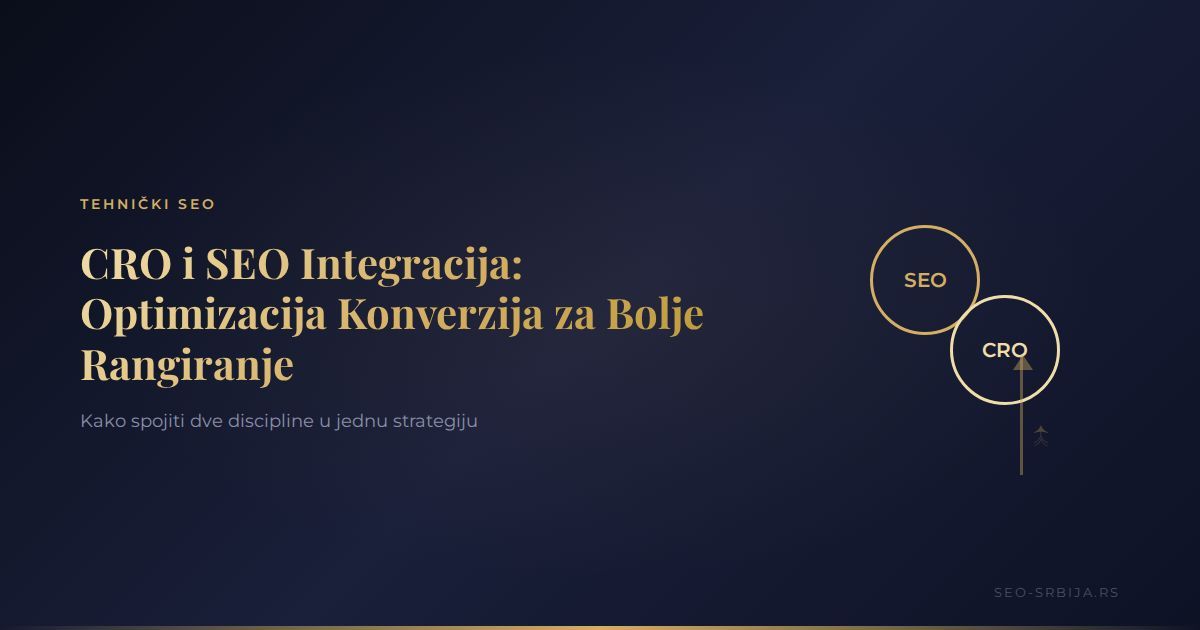 Koncept sinergije SEO i CRO optimizacije sa grafikom rasta na tamno plavoj pozadini