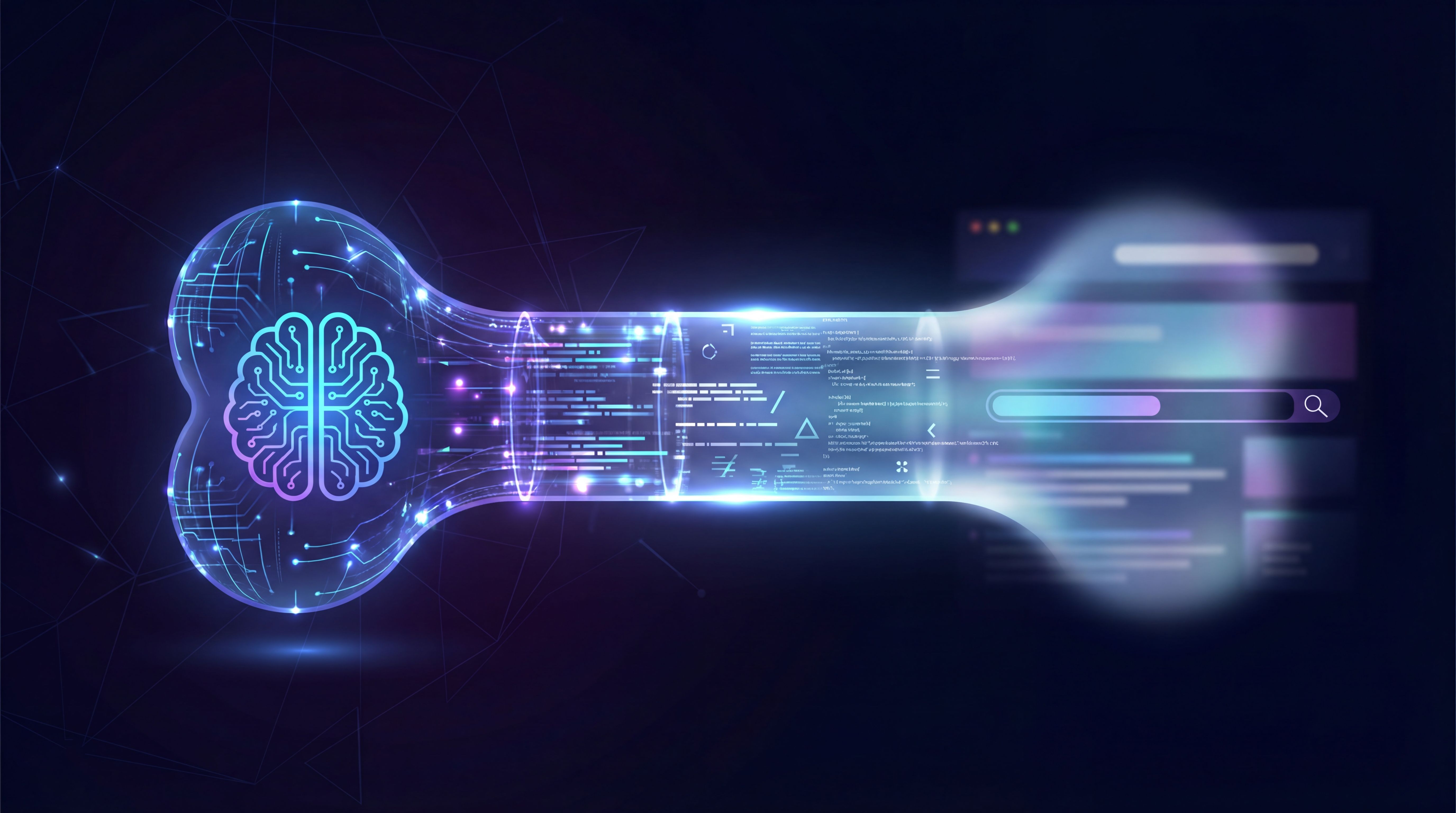 Ilustracija AI sistema koji čita veb stranicu sa slabije vidljivom sredinom teksta, dog-bone vizuelizacija