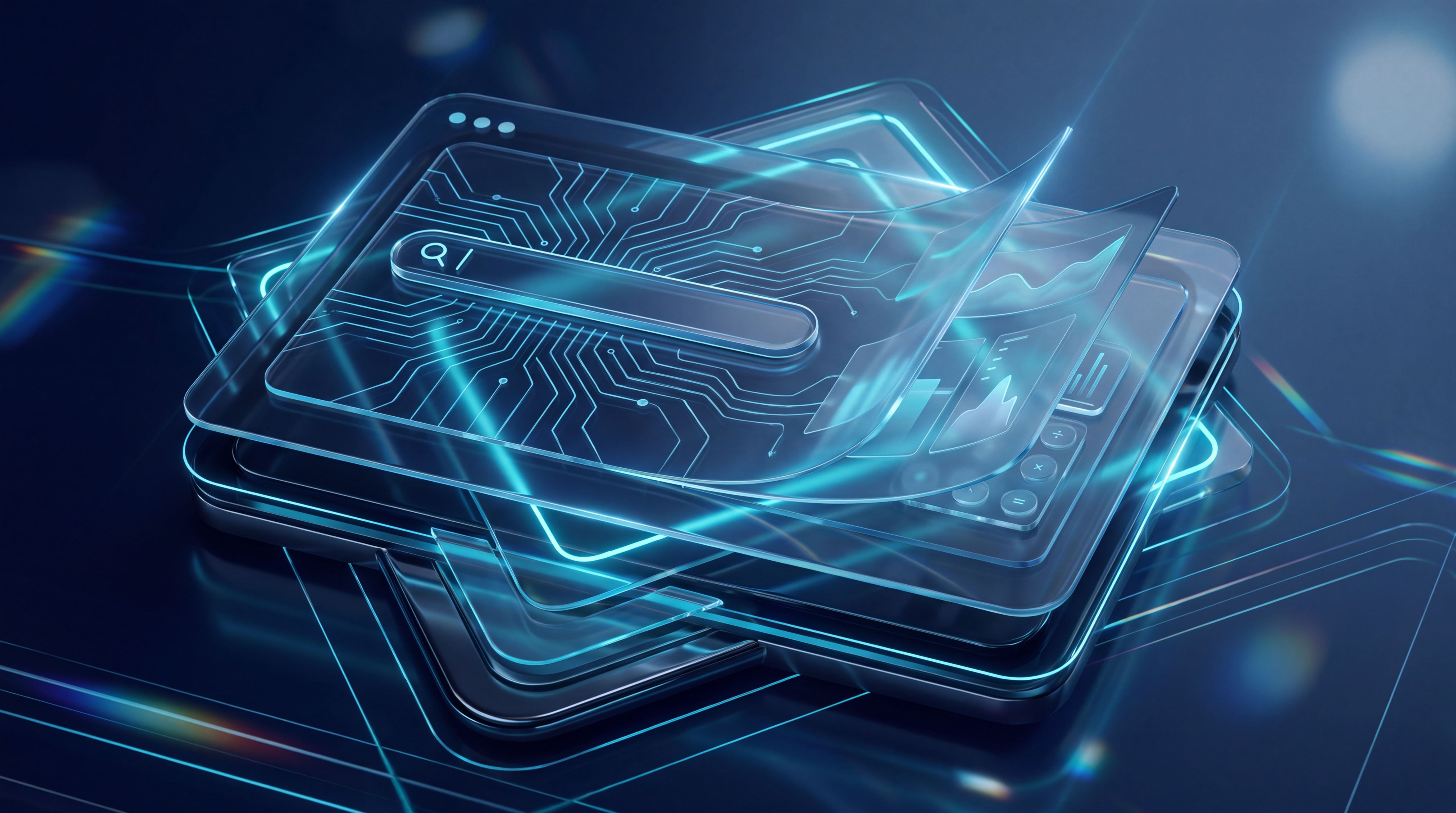 Tamna tech ilustracija Google Generative UI unutar AI Overviews