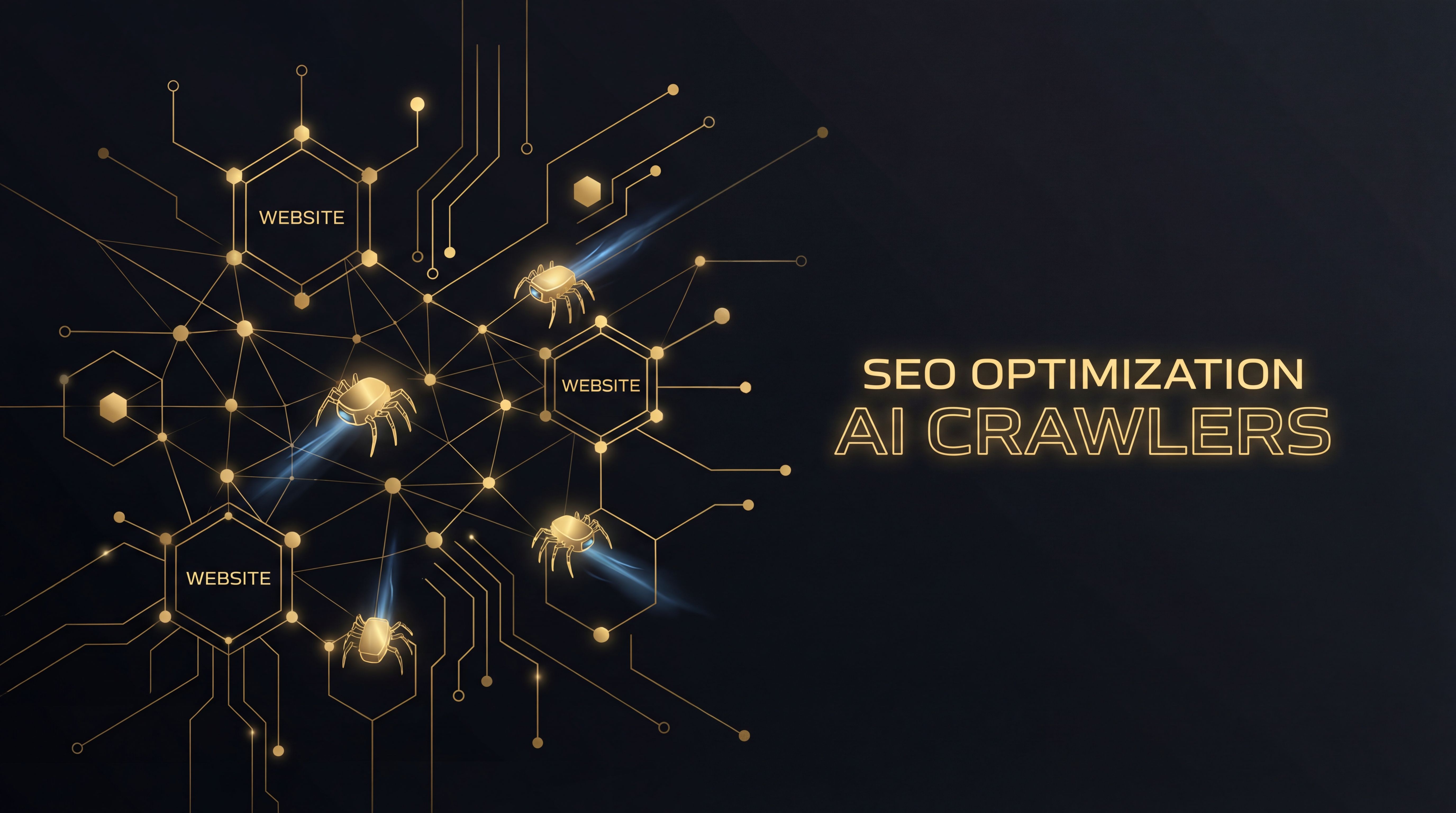 Tehnička ilustracija SEO optimizacije za AI agente sa mrežom povezanih čvorova i serverima