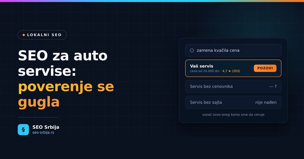 SEO za auto servise u Srbiji - kako vozači preko Google pretrage biraju servis kome će poveriti auto