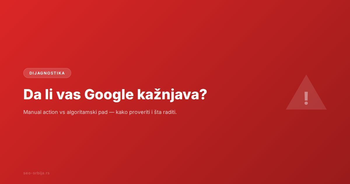Google Search Console ekran sa upozorenjem o manual action